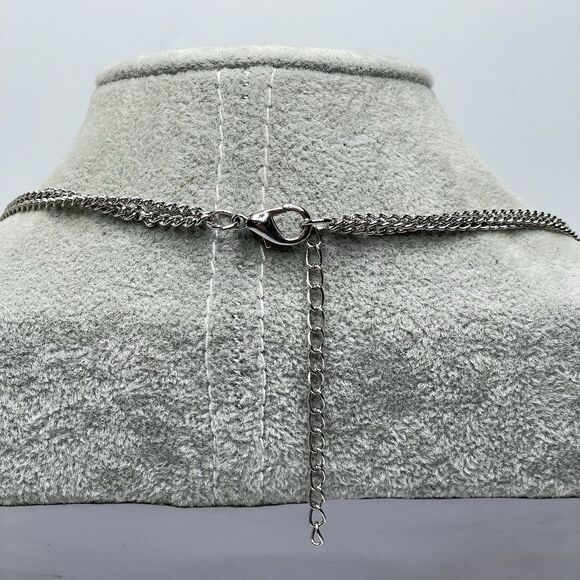 Boho Green Blue Gemstone Beaded Bar Silvertone Chain Necklace Chunky Statement - Picture 5 of 7